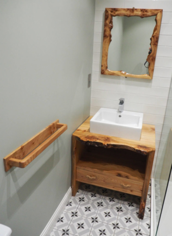 Bathroom cabinet, mirror and towel rail